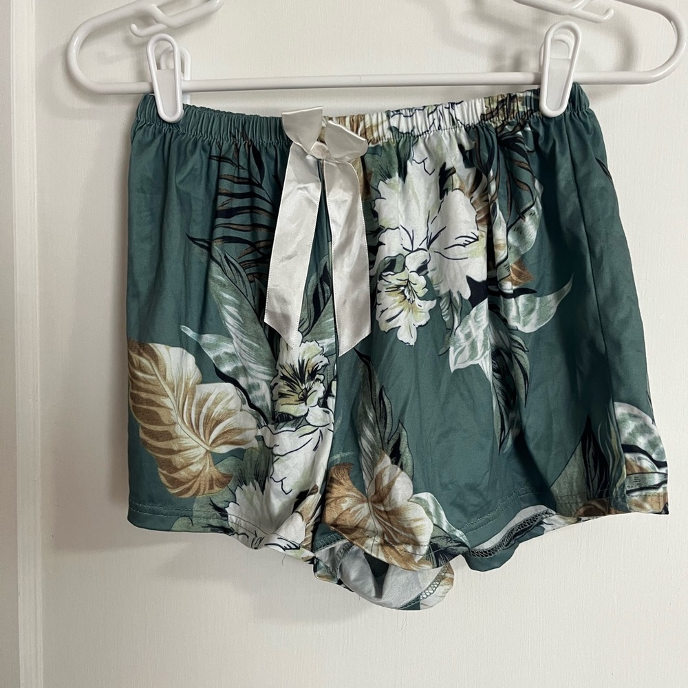 Floral Satin Shorts with Bow